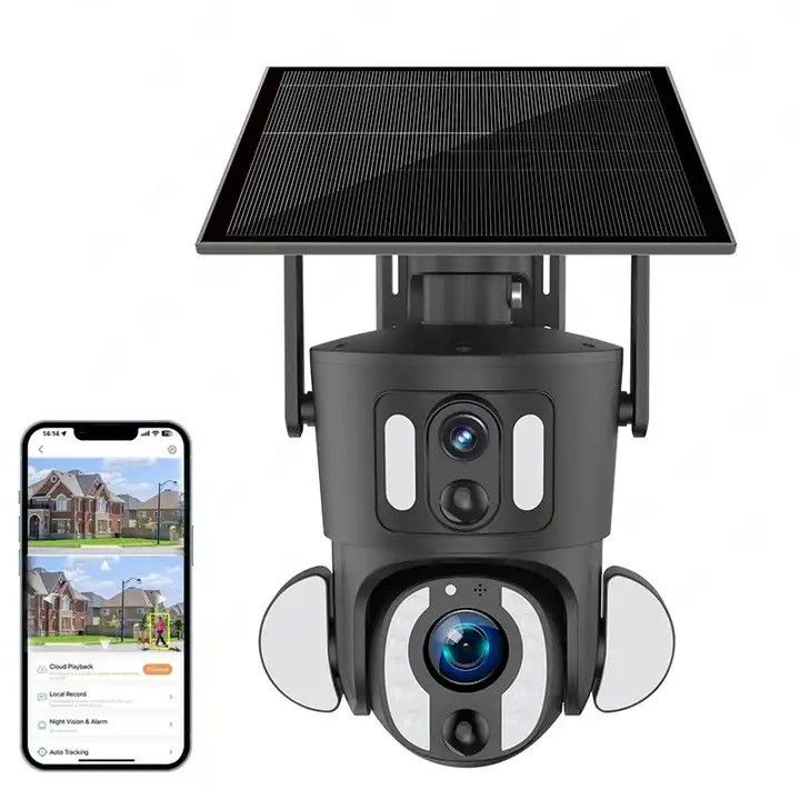 Cámara inteligente Wifi solar de doble lente con panel solar de 9W 5-40M distancia IR