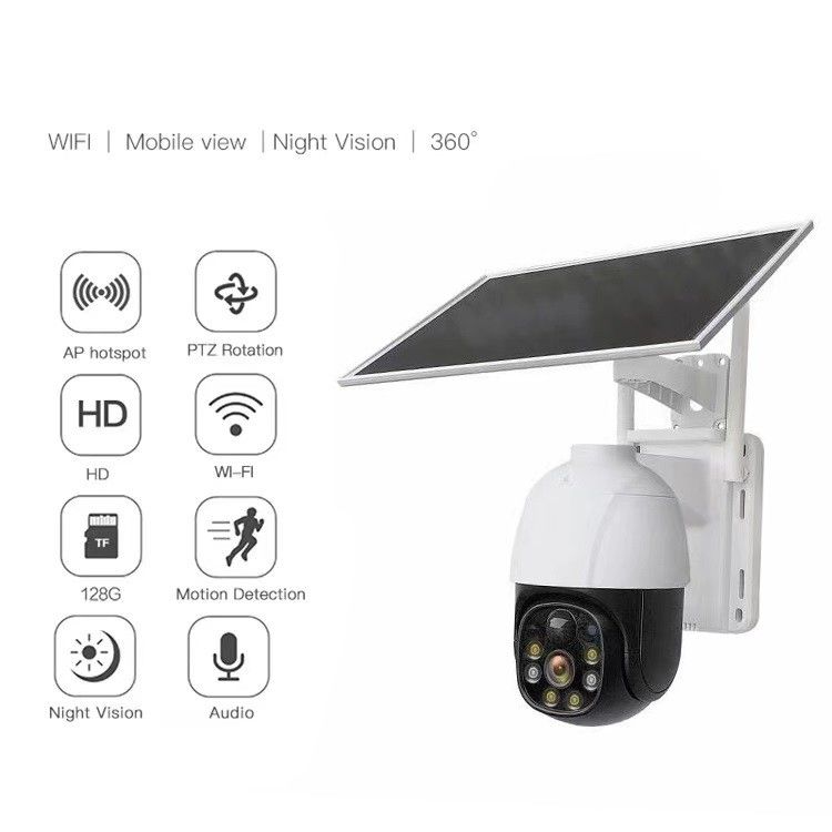 CE 2MP IP WiFi con energía solar cámara de seguridad PTZ 360 grados H.265 inalámbrico