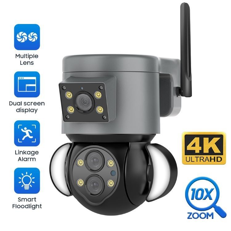 Cámara de seguridad Wifi de triple lente HD 8MP de visión nocturna a color Impermeabilización exterior